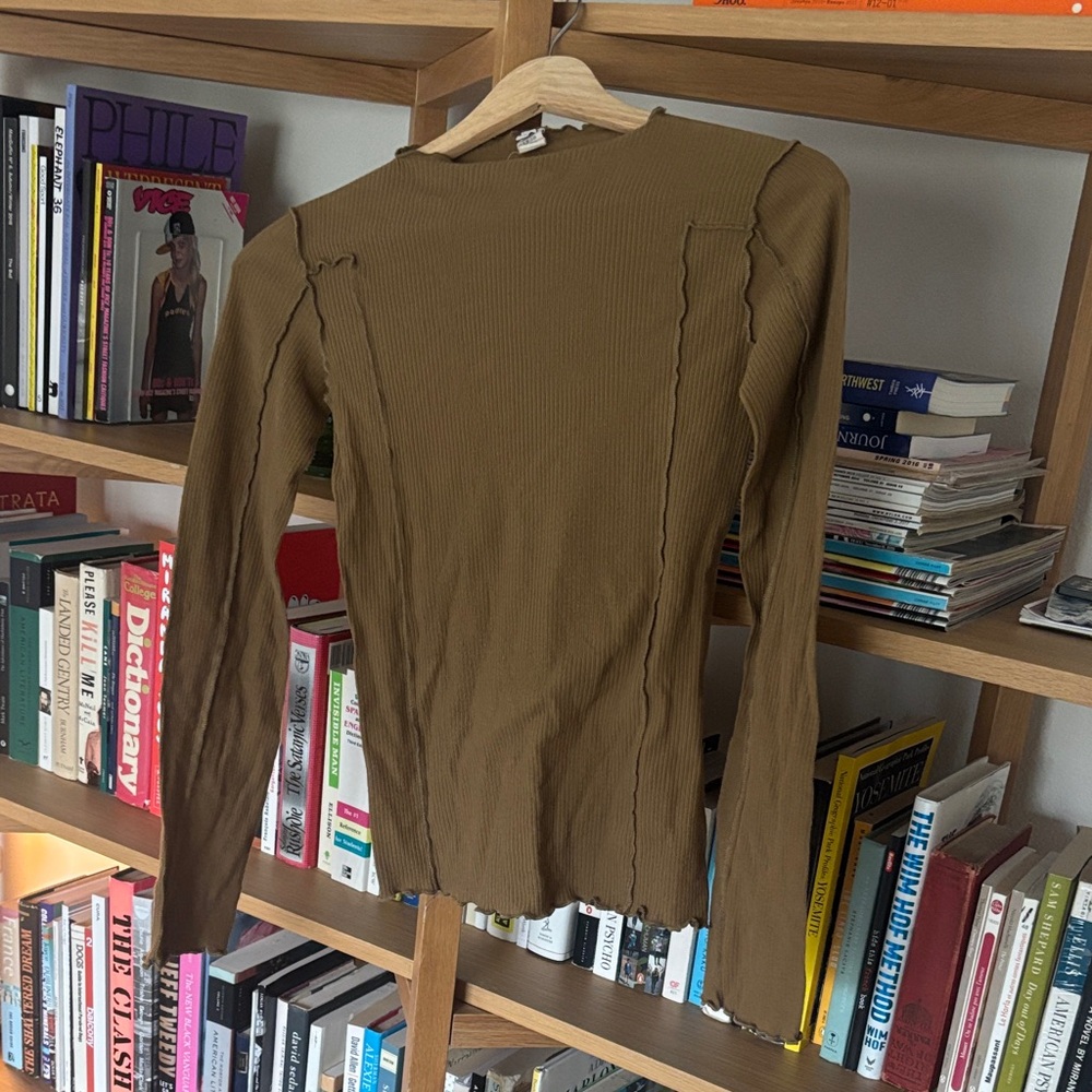Khaki Ribbed Long Sleeve Top
